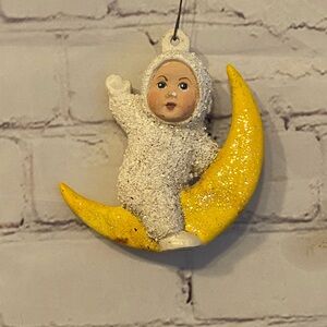 Vintage Snow Baby on Moon Ornament